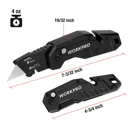 WORKPRO Folding Utility Knife Quick Change Blade Folding Knife Outdoor Camping Tool 10pcs blades included - Eloy Royal