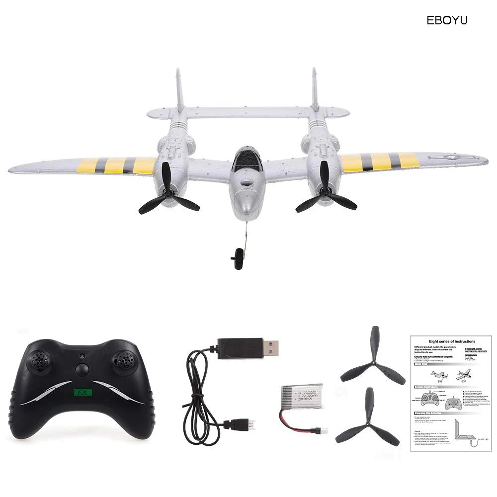 EBOYU FX-816 P38 RC Airplane 2.4GHz 2CH RC Plane Aircraft Outdoor Flight Toys for Kids Boys - Eloy Royal