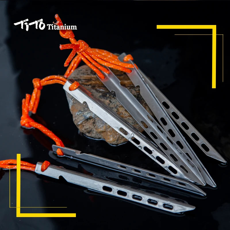 TiTo Titanium tent nails V shaped design Outdoor camping Windproof  equipment Tent tool for Soft ground 6/8/10/12pc - Eloy Royal