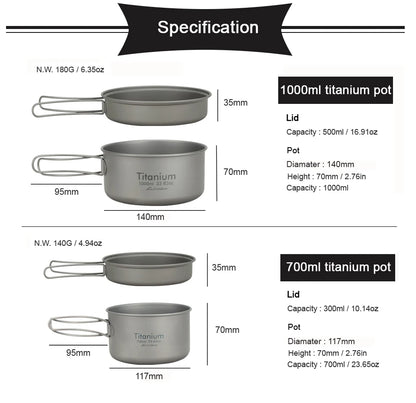 APG Ultralight Titanium Pan Outdoor Camping Tableware Titanium Pot Cookware - Eloy Royal