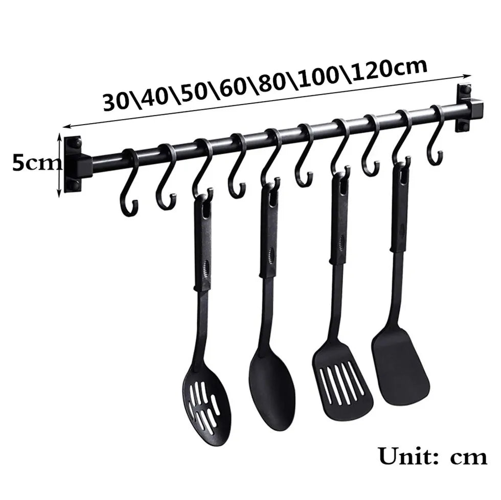 Matt Black Kitchen Hook Rack Pantry Bar Kitchen Shelf American Style Space Aluminum Frame Kitchenware Utensil Tool Storage Rack - Eloy Royal