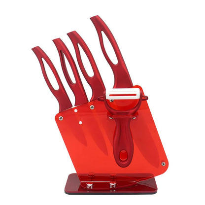 Home ceramic knife set red handle white blade 3”4”5”kitchen knives high sharp and knife holder kitchenware tools beautiful gift - Eloy Royal