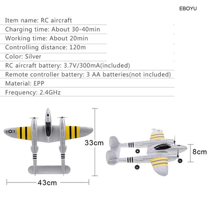 EBOYU FX-816 P38 RC Airplane 2.4GHz 2CH RC Plane Aircraft Outdoor Flight Toys for Kids Boys - Eloy Royal