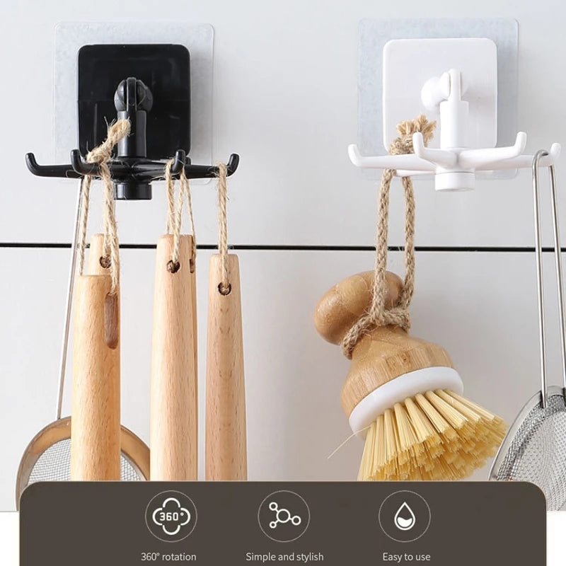 1PC Rotating Hook Bathroom Hook Holder Kitchen Storage Rack Under Shelf Rotate Towel Hook Kitchenware Cabinet Storage Organizer - Eloy Royal