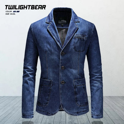 High Quality Men's Denim Blazers Male Coat Oversized Spring Autumn Fashion Casual Suit Jacket Men Clothing Outerwear 4xl B2GZ01