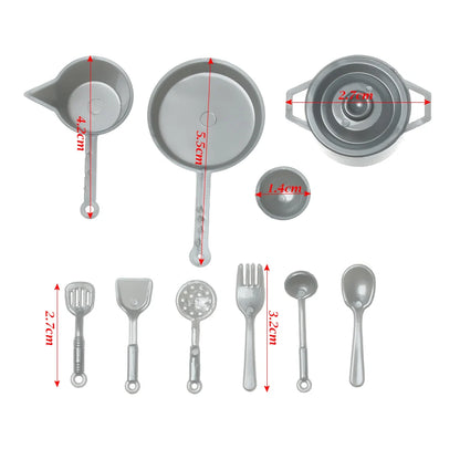 10/11Pcs 1:12 Miniature Kitchenware Cookware Food Toys Pan Fork Pot Playing House Dollhouse Kitchen Dinnerware Model Accessories - Eloy Royal