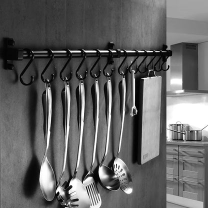 Matt Black Kitchen Hook Rack Pantry Bar Kitchen Shelf American Style Space Aluminum Frame Kitchenware Utensil Tool Storage Rack - Eloy Royal