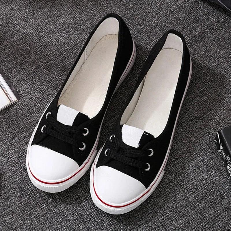 Women Casual Flats Lace up Shallow Shoes Autumn 2021 Fashion Comfortable Female Canvas Loafers Vulcanized Shoes Ladies Footwear - Eloy Royal