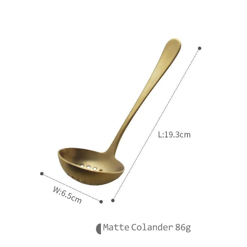 Gold Metal Soup Ladle Colander Set Kitchen Cookware Long Handle Soup Spoon Dinner Kitchenware Serving Spoon Utensil Tools - Eloy Royal