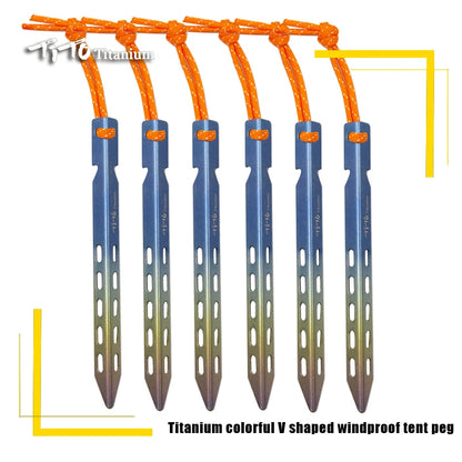 TiTo Titanium Tent Stake 6pcs/lots Colorful  V Shaped Windproof Outdoor Camping Tent  Nail  with Rope Suitable for Soft Ground - Eloy Royal