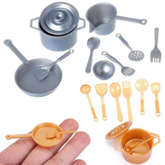 10/11Pcs 1:12 Miniature Kitchenware Cookware Food Toys Pan Fork Pot Playing House Dollhouse Kitchen Dinnerware Model Accessories