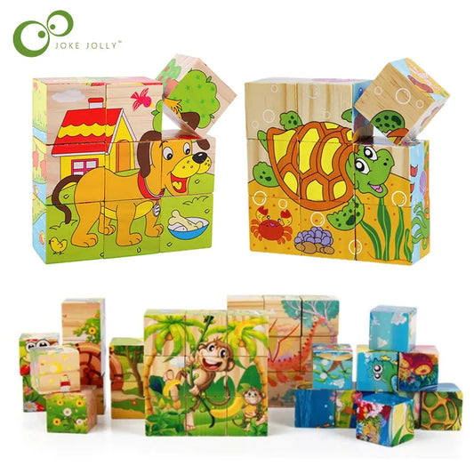 Free Shipping Children Wooden Cartoon Animal Puzzle Toys 6 Sides Wisdom Jigsaw Early Education Toys Parent-Child Game - Eloy Royal