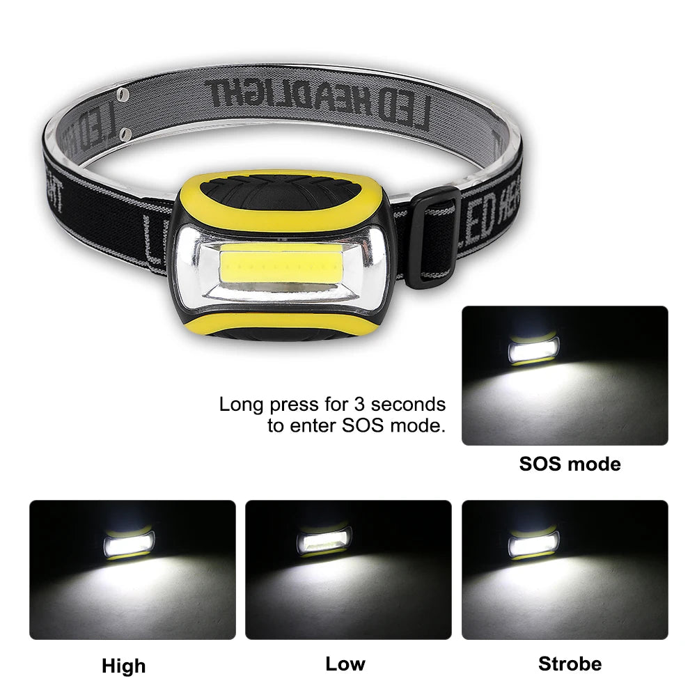 Mini COB LED Headlamp 4 Modes Waterproof Headlight Head Flashlight Torch Lanterna For Outdoor Camping Night Fishing - Eloy Royal