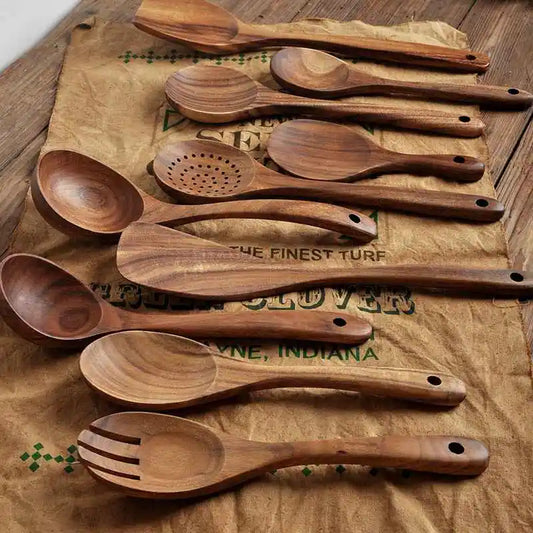 Kitchenware Household Wooden Acacia Cooking Utensils Non-stick Spatula Pan Shovel Soup Rice Spoons Sauce Salad Fork Kitchen Tool - Eloy Royal