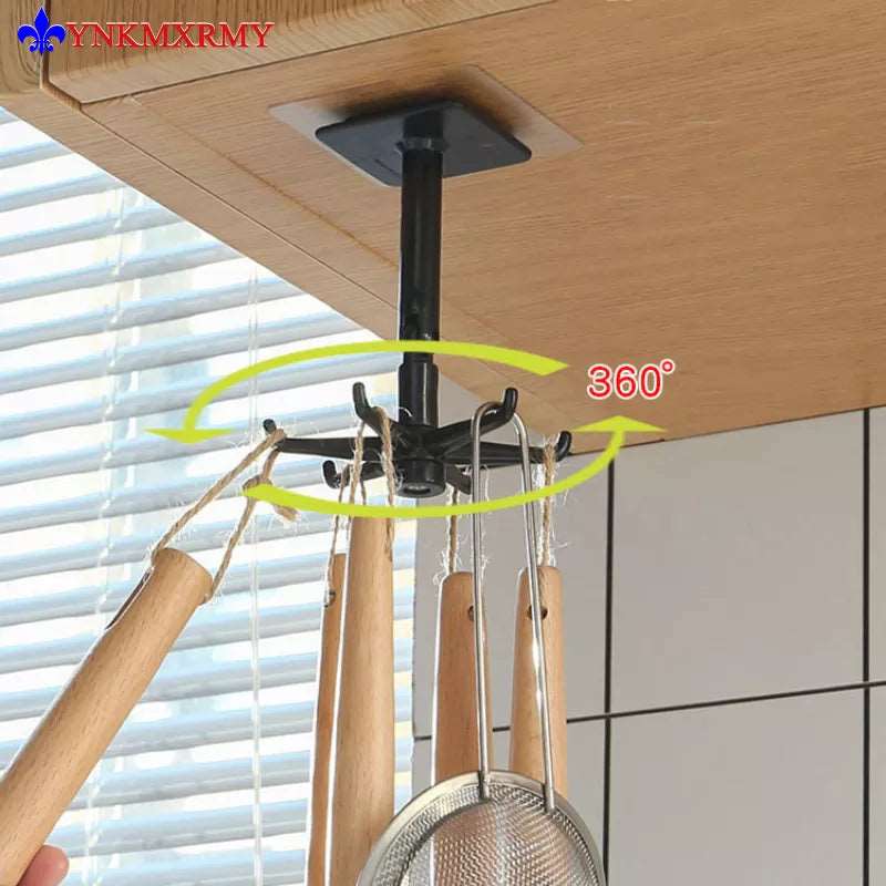 1PC Rotating Hook Bathroom Hook Holder Kitchen Storage Rack Under Shelf Rotate Towel Hook Kitchenware Cabinet Storage Organizer