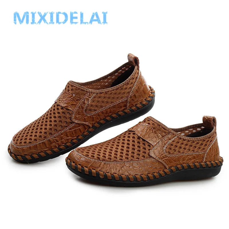 MIXIDELAI Genuine Leather Summer Breathable Soft Male Mesh Shoes For Men Adult Walking Casual Quality Light Net Footwear 2019 - Eloy Royal