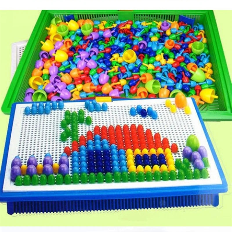 296 Pieces/Set Box-packed Grain Mushroom Nail Beads Intelligent 3D Puzzle Games Jigsaw Board for Children Kids Educational Toys - Eloy Royal