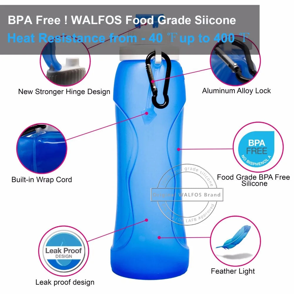 WALFOS Food Grade 500ML Creative Collapsible Foldable Silicone Drink Sport Water Bottle Camping Travel Plastic Bicycle Bottle - Eloy Royal