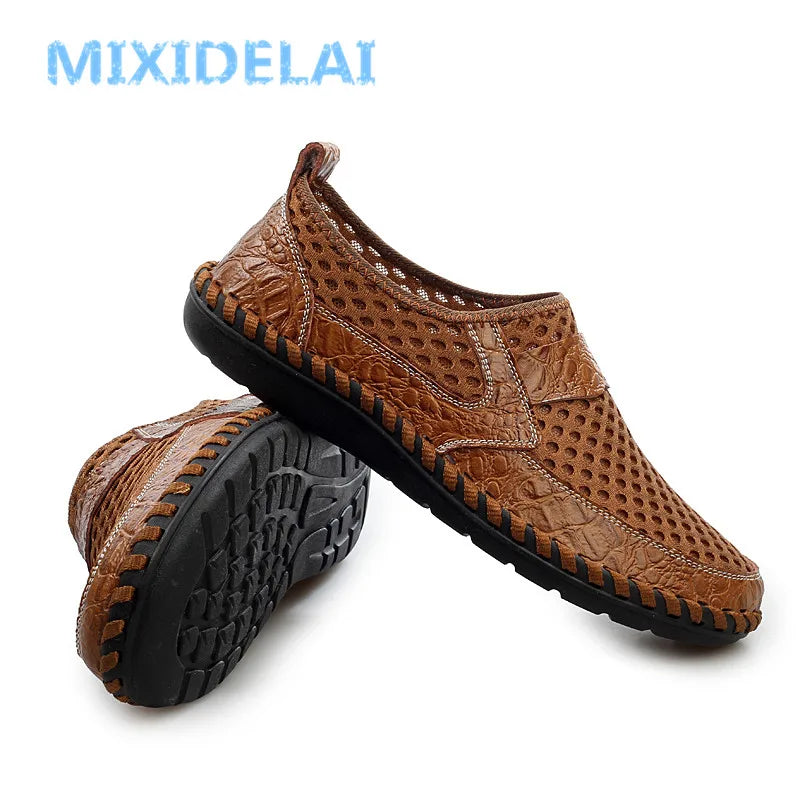 MIXIDELAI Genuine Leather Summer Breathable Soft Male Mesh Shoes For Men Adult Walking Casual Quality Light Net Footwear 2019 - Eloy Royal