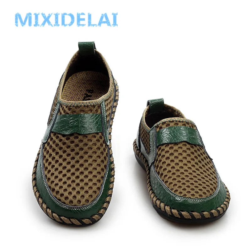 MIXIDELAI Genuine Leather Summer Breathable Soft Male Mesh Shoes For Men Adult Walking Casual Quality Light Net Footwear 2019 - Eloy Royal