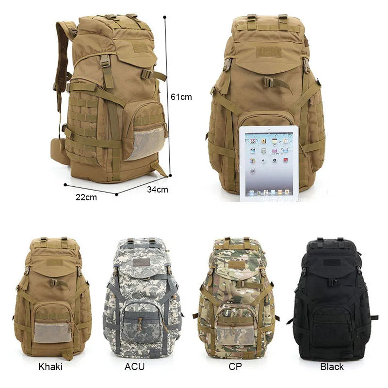 Molle 60L Camping Backpack Tactical Bag Military Large Waterproof Backpacks Camouflage Hiking Outdoor Army Bags XA281WA - Eloy Royal