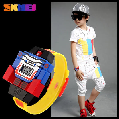 SKMEI Kids Watches LED Digital Children Cartoon Sports Watches Robot Transformation Toys Boys Wristwatches montre enfant 1095 - Eloy Royal