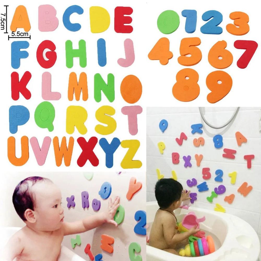 36Pcs/set Baby Bath Toys EVA Foam Alphanumeric Stickers Kids Shower Toys Letter Puzzle Early Education Bath Suction Up Water Toy - Eloy Royal