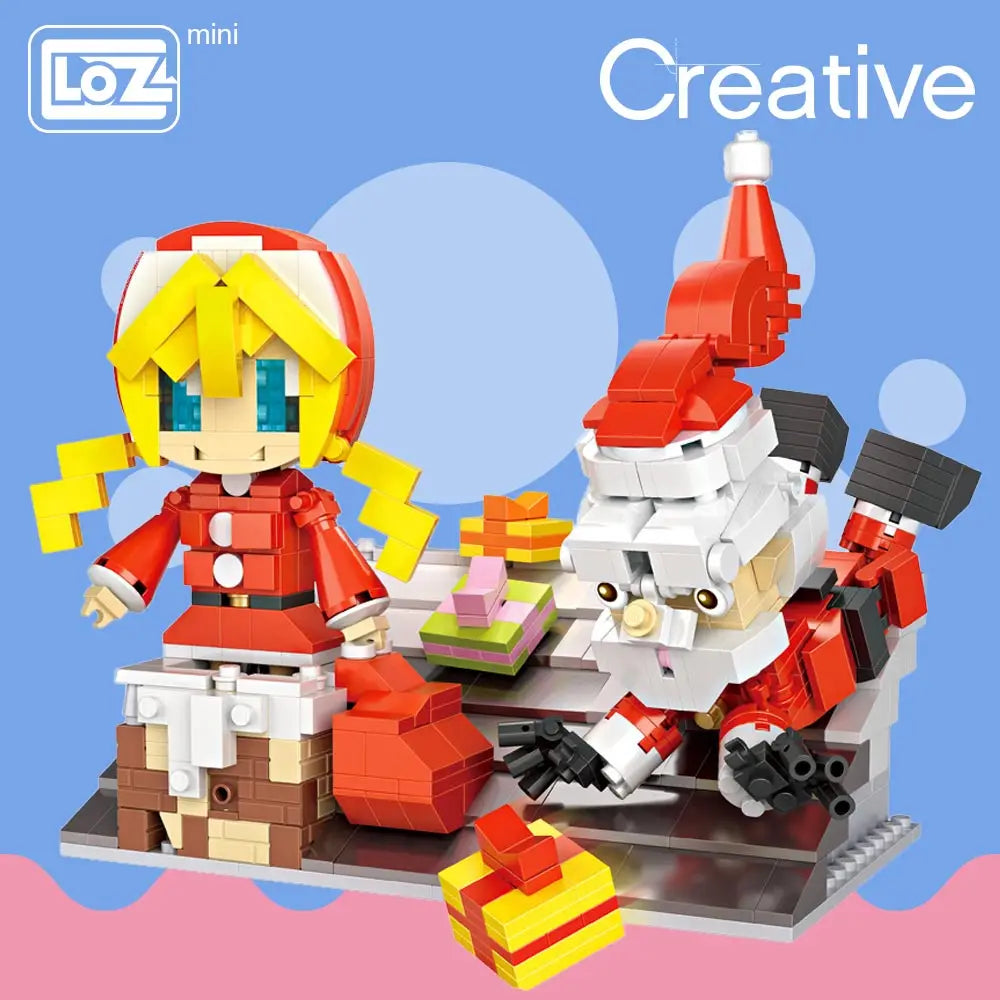 LOZ ideas Mini Block Artwork Rooftop Christmas Theme Santa Claus Gift Little Girl Building Blocks DIY Toys Figurines Dolls 1210 - Eloy Royal