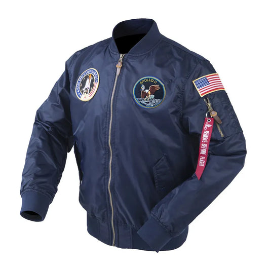 Autumn Apollo Thin 100th SPACE SHUTTLE MISSION MA1 Bomber Hiphop US Air Force Pilot Flight Korean College Jacket For Men - Eloy Royal