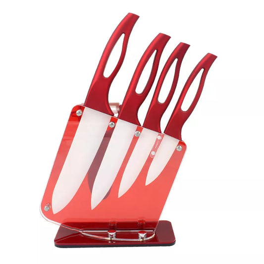 Home ceramic knife set red handle white blade 3”4”5”kitchen knives high sharp and knife holder kitchenware tools beautiful gift - Eloy Royal