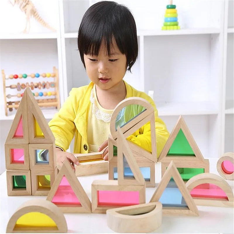 Wooden Rainbow Stacking Blocks Creative Colorful Learning And Educational Construction Building Toys Set For Kids For Ages 2+ - Eloy Royal