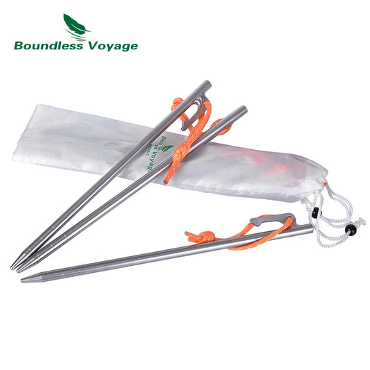 Boundless Voyage Titanium Alloy Tent Pegs Heavy Duty Nails Camping Stakes Hard Ground Pins 20cm 24cm 30cm 35cm 40cm Storage Bag - Eloy Royal