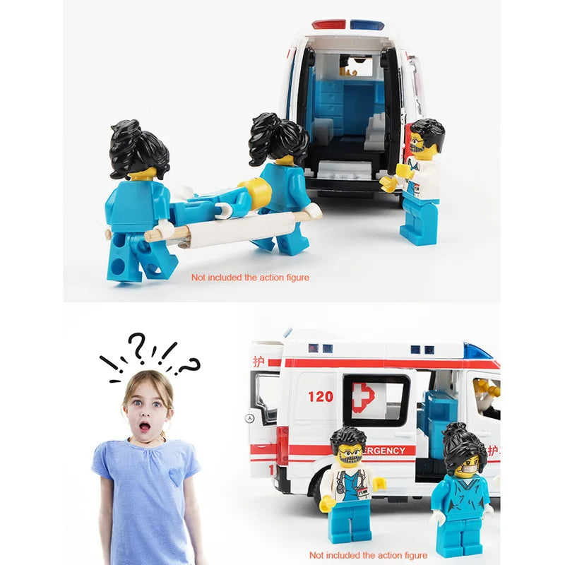 1:32 City Hospital Rescue Ambulance Emergency Police Alloy Metal Diecast Cars Model Sound Light Educational Kids Toys For Childr - Eloy Royal