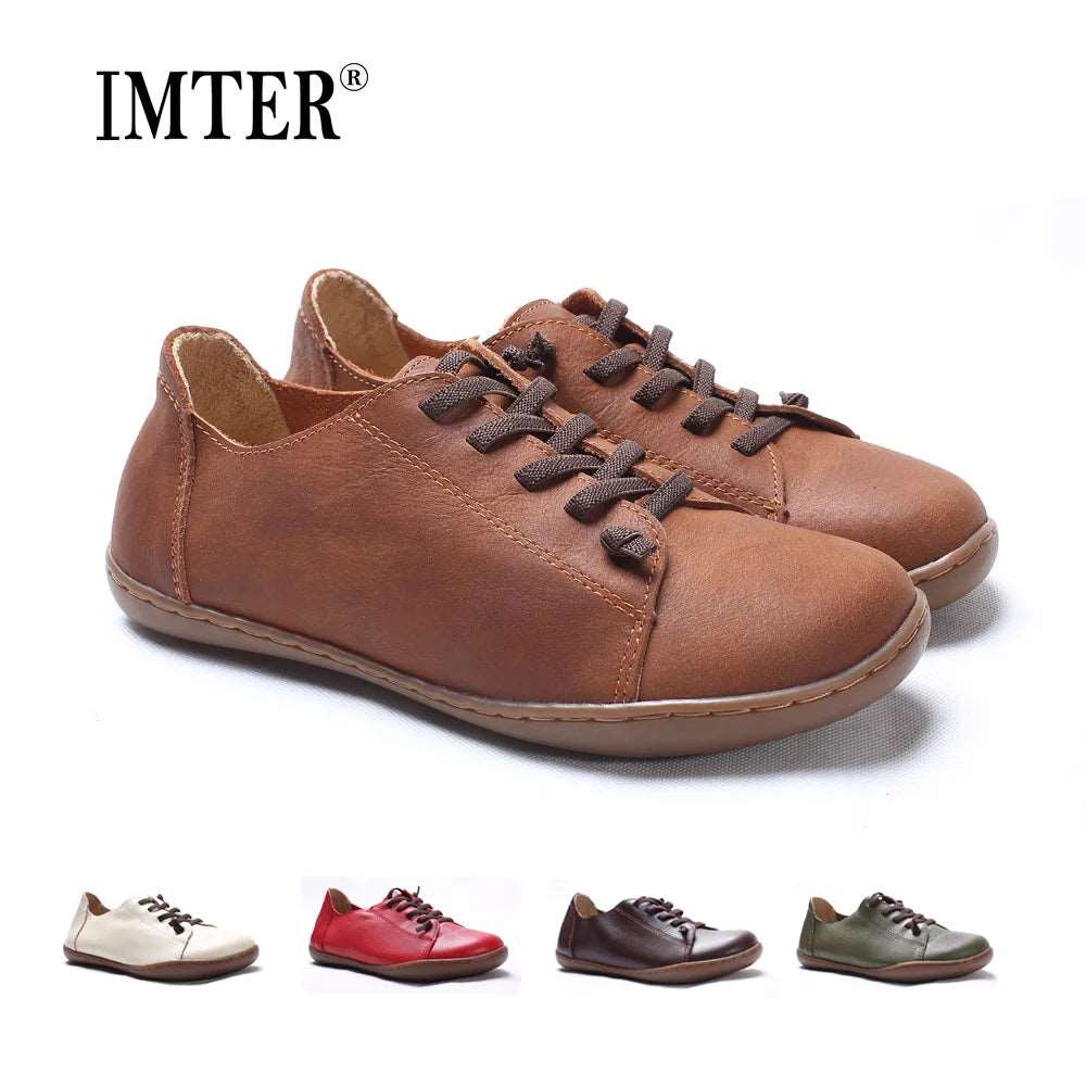 (35-46)Women Shoes Flat 100% Authentic Leather Plain toe Lace up Ladies Shoes Flats Woman Moccasins Female Footwear (5188-6)