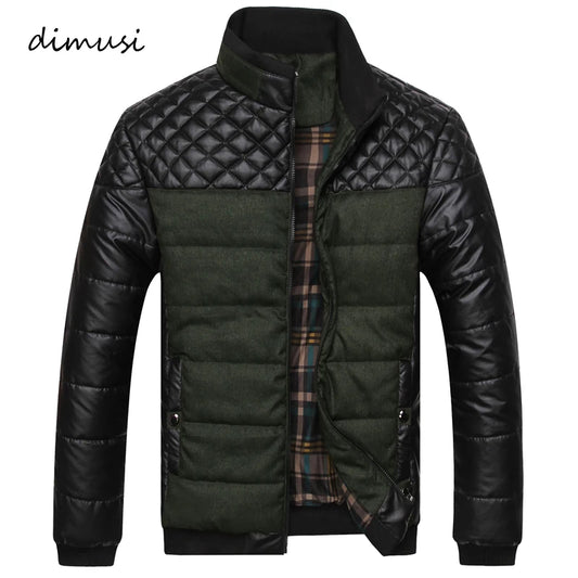 DIMUSI Winter Men Parkas Fashion Mens Cotton Thick Padded Jackets Male Casual PU Patchwork Design Outerwear Coats Clothing YA745 - Eloy Royal