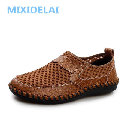 MIXIDELAI Genuine Leather Summer Breathable Soft Male Mesh Shoes For Men Adult Walking Casual Quality Light Net Footwear 2019 - Eloy Royal