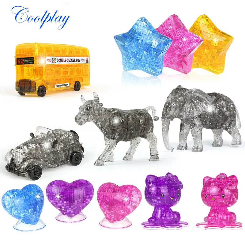 DIY 3D Puzzle Car Double Decker Bus Elephant Crystal Assembly Puzzle DIY Jigsaw Home Decoration Birthday Gift Toys For Kids - Eloy Royal