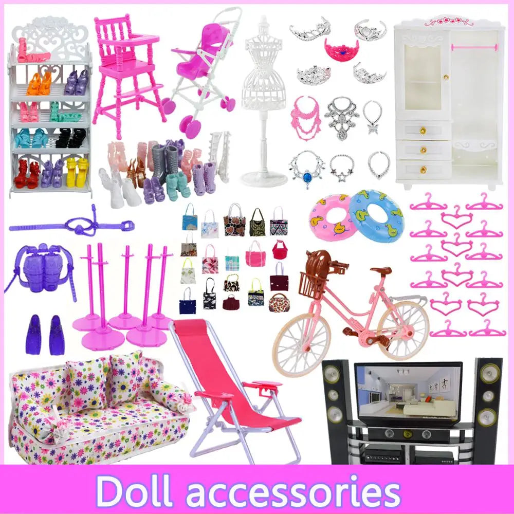 Mix Cute Doll Furniture Pretend Play Toy Hangers TV Sofa Shoes Rack for Barbie Doll for Kelly Dollhouse Accessories Baby Toys - Eloy Royal