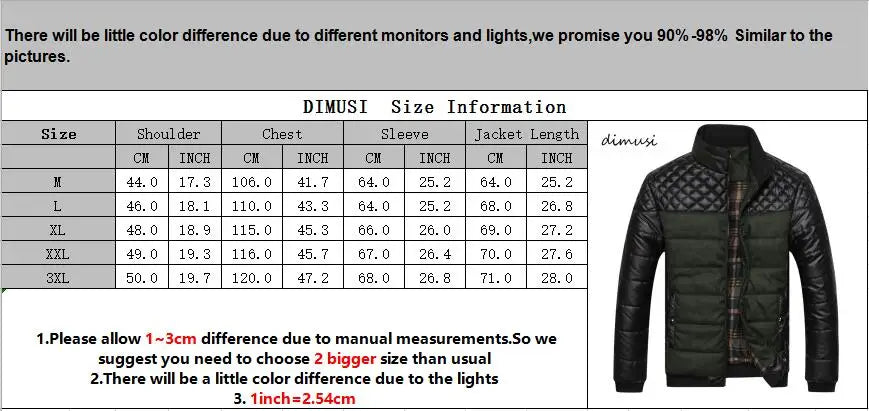 DIMUSI Winter Men Parkas Fashion Mens Cotton Thick Padded Jackets Male Casual PU Patchwork Design Outerwear Coats Clothing YA745