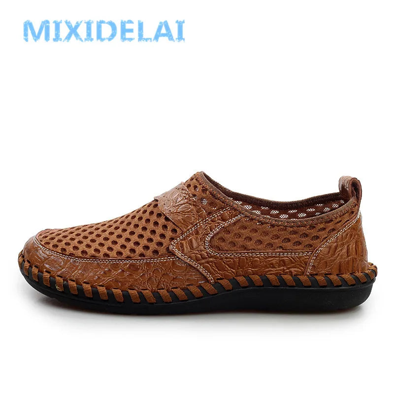 MIXIDELAI Genuine Leather Summer Breathable Soft Male Mesh Shoes For Men Adult Walking Casual Quality Light Net Footwear 2019 - Eloy Royal