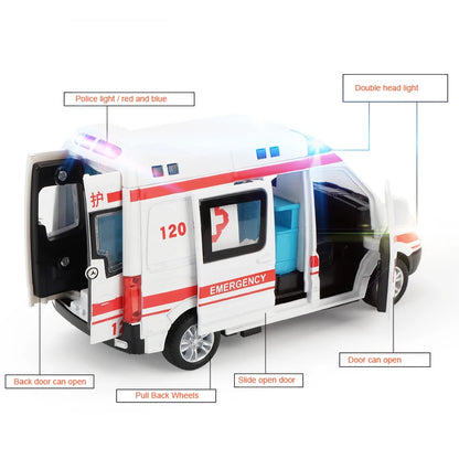 1:32 City Hospital Rescue Ambulance Emergency Police Alloy Metal Diecast Cars Model Sound Light Educational Kids Toys For Childr - Eloy Royal