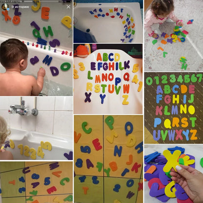 36Pcs/set Baby Bath Toys EVA Foam Alphanumeric Stickers Kids Shower Toys Letter Puzzle Early Education Bath Suction Up Water Toy - Eloy Royal