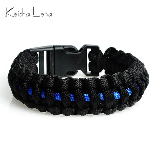 Keisha Lena Outdoor Travel Camping Thin Blue Line Black Braided Cobra Weave Plastic Buckle Paracord Survival Bracelet Police - Eloy Royal