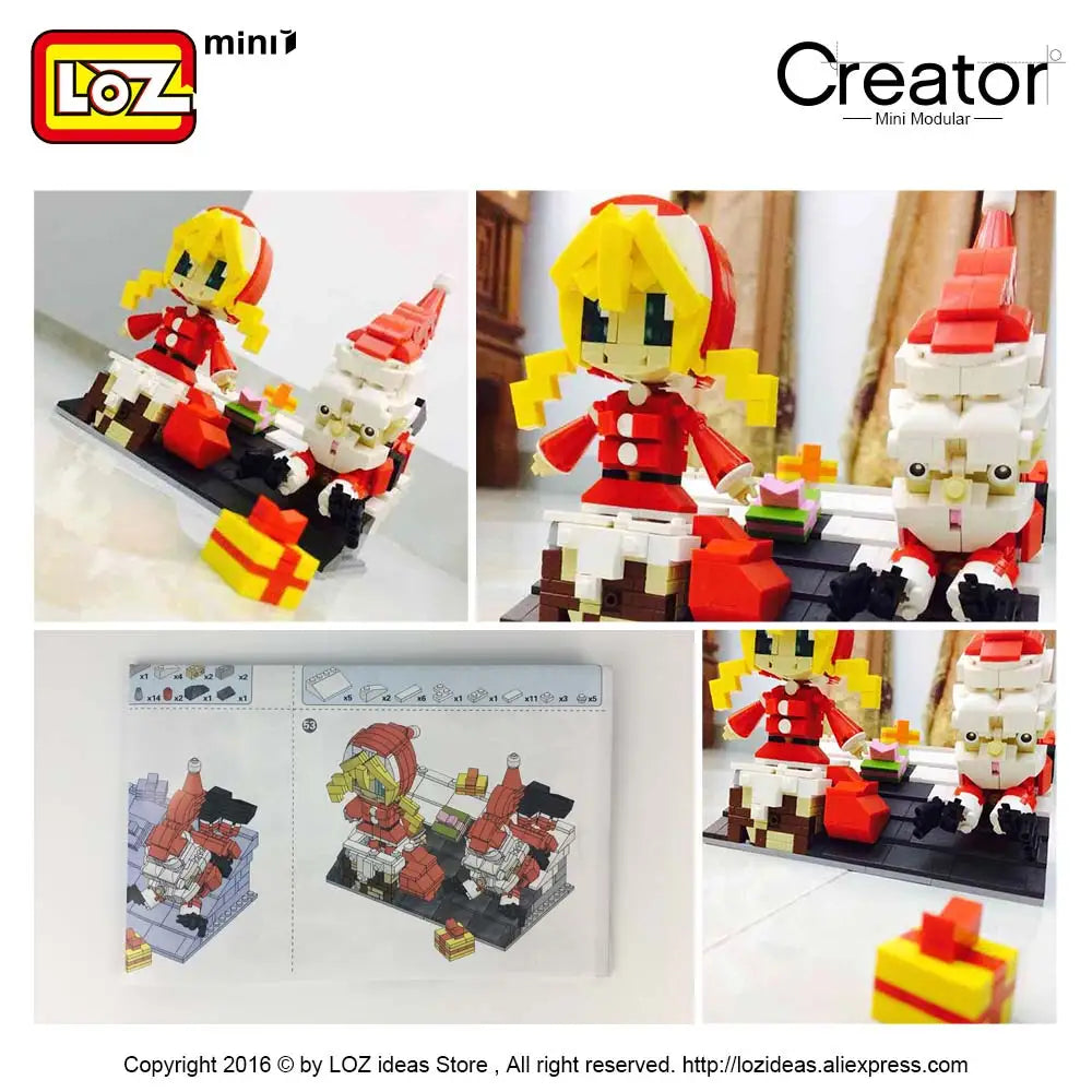 LOZ ideas Mini Block Artwork Rooftop Christmas Theme Santa Claus Gift Little Girl Building Blocks DIY Toys Figurines Dolls 1210 - Eloy Royal