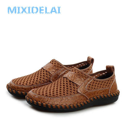 MIXIDELAI Genuine Leather Summer Breathable Soft Male Mesh Shoes For Men Adult Walking Casual Quality Light Net Footwear 2019 - Eloy Royal