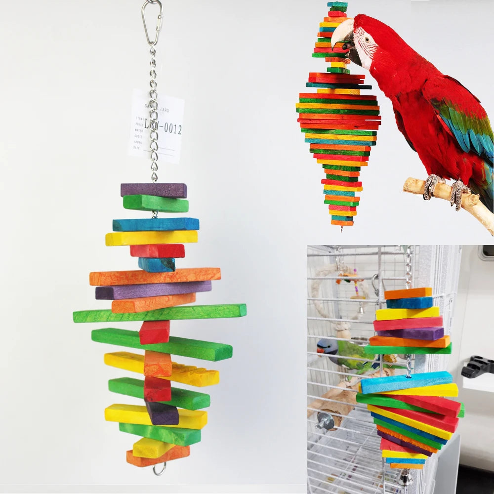 WOOD BIRD TOYS Colorful bird toy for small and medium parrots and big bird chew and swing  012 - Eloy Royal