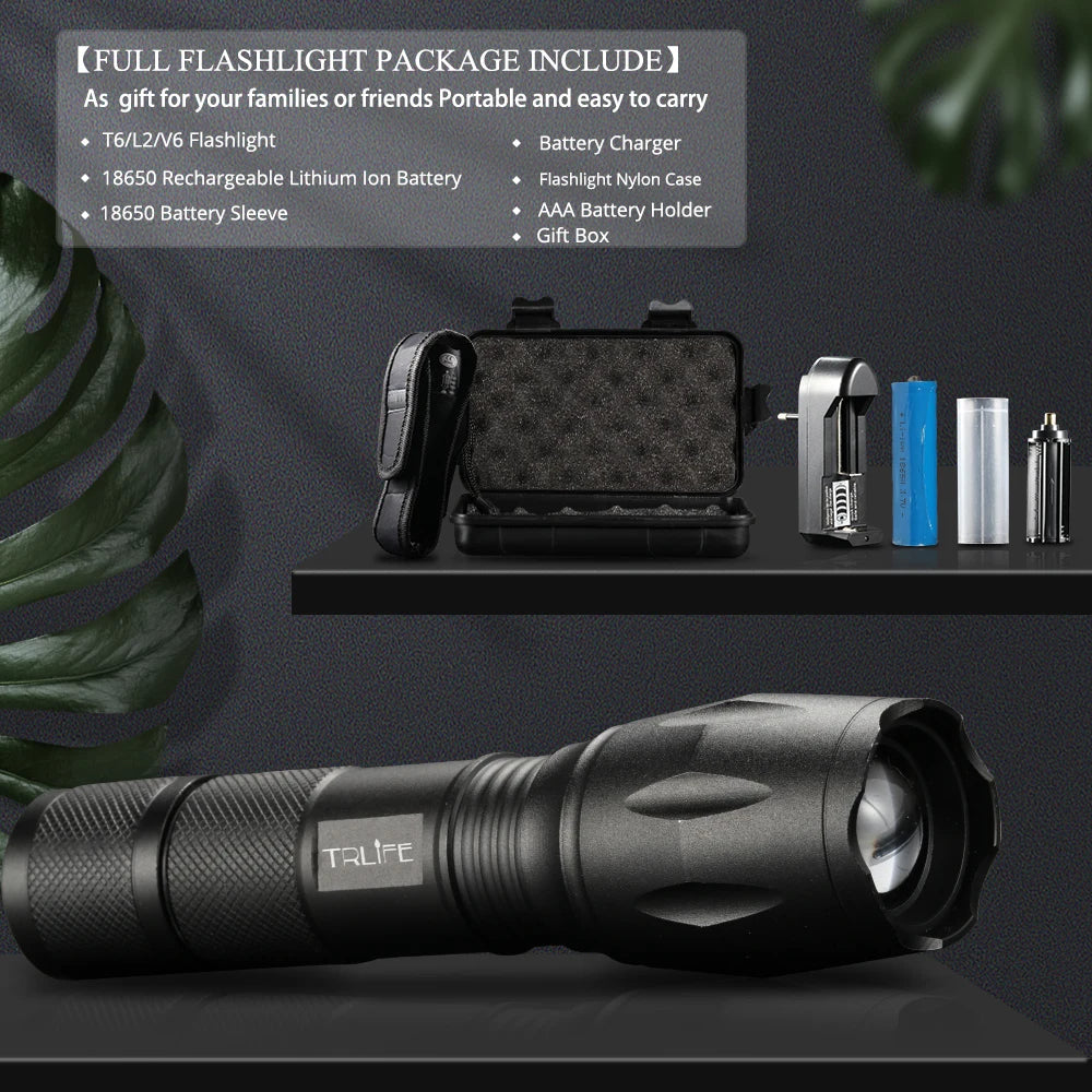 LED Flashlight Ultra Bright Torch T6/L2//V6 5 Lighting Modes lanterna Zoom Powerful Bicycle Light Camping Light by 18650 Battery - Eloy Royal