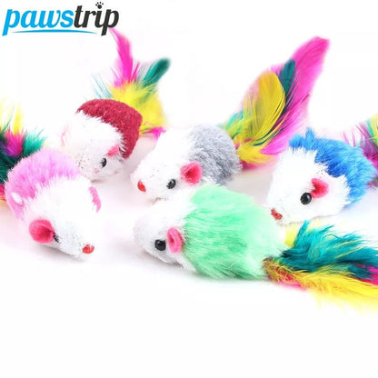 pawstrip Soft Fleece False Mouse Cat Toys Colorful Feather Funny Playing Toys For Cats Kitten Interactive Ball Cat Toy Catnip - Eloy Royal