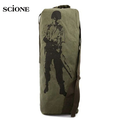 Outdoors Canvas Military Backpack Camping Hiking Rucksack Women Men Bag Bucket Drawstring Travel Rucksack Mochila Army XA1245A - Eloy Royal