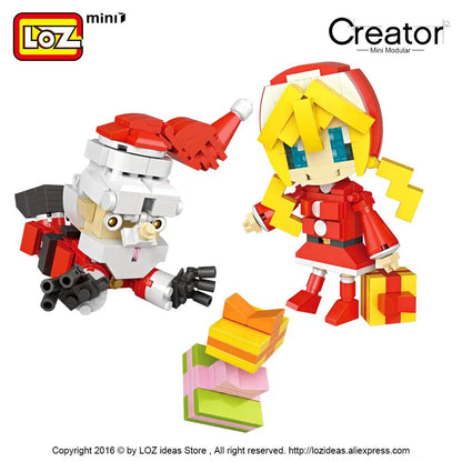 LOZ ideas Mini Block Artwork Rooftop Christmas Theme Santa Claus Gift Little Girl Building Blocks DIY Toys Figurines Dolls 1210 - Eloy Royal